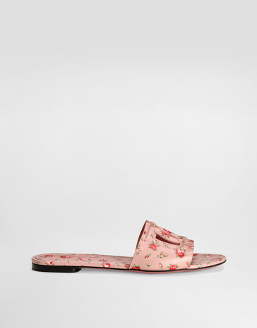 Dolce & Gabbana Calfskin flat slippers with little roses print Multicolor CQ0436AZ046