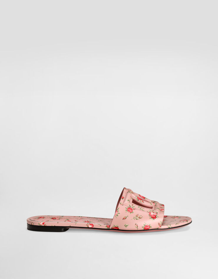 Dolce & Gabbana Calfskin flat slippers with little roses print Multicolor CQ0436AZ046