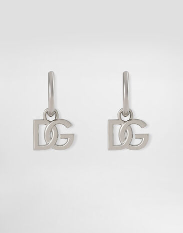 Dolce & Gabbana Pendientes de aro con colgantes del logotipo DG Plateado WEN5L3W1111