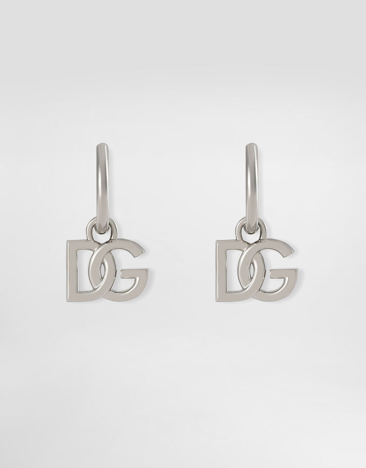 Dolce & Gabbana Pendientes de aro con colgantes del logotipo DG Plateado WEN5L3W1111