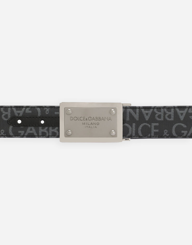 Dolce&Gabbana حزام من الجاكار مطلي مع بطاقة شعار أسود BC4824AJ705
