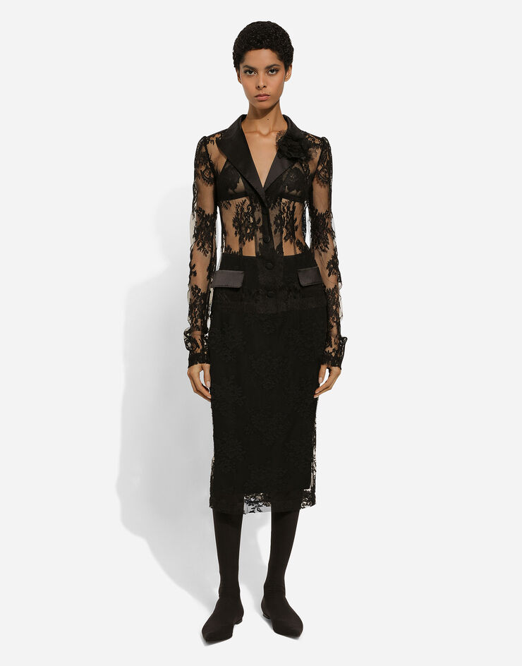 Dolce & Gabbana Lace pencil skirt with slit Black F4CSJTHLMO7