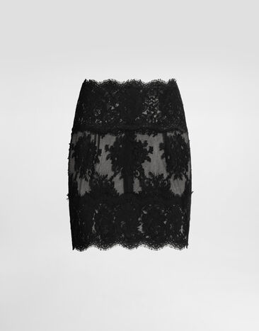 Dolce & Gabbana Short skirt in chantilly lace Black F4C7VTHLMO7