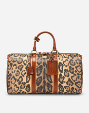 Dolce & Gabbana Small travel bag in leopard-print Crespo with branded plate Brown GY008AGH869