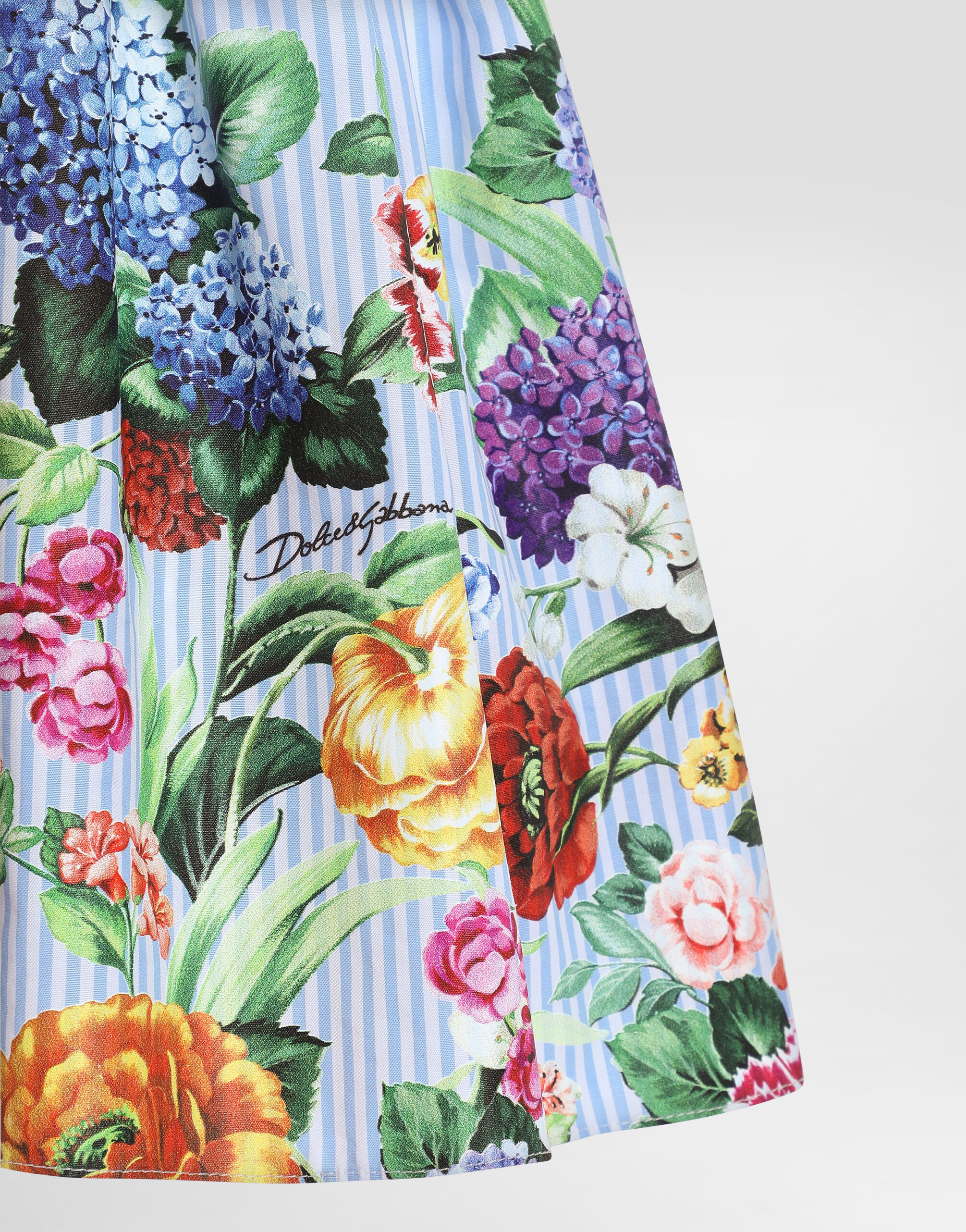 Striped poplin dress with floral print in Print for Girls