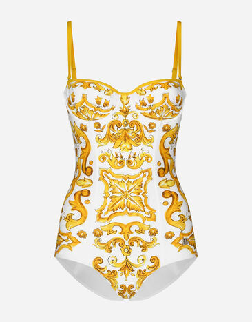 Dolce & Gabbana Bañador estilo balconette con estampado Maiolica Imprima O9A13JONO19