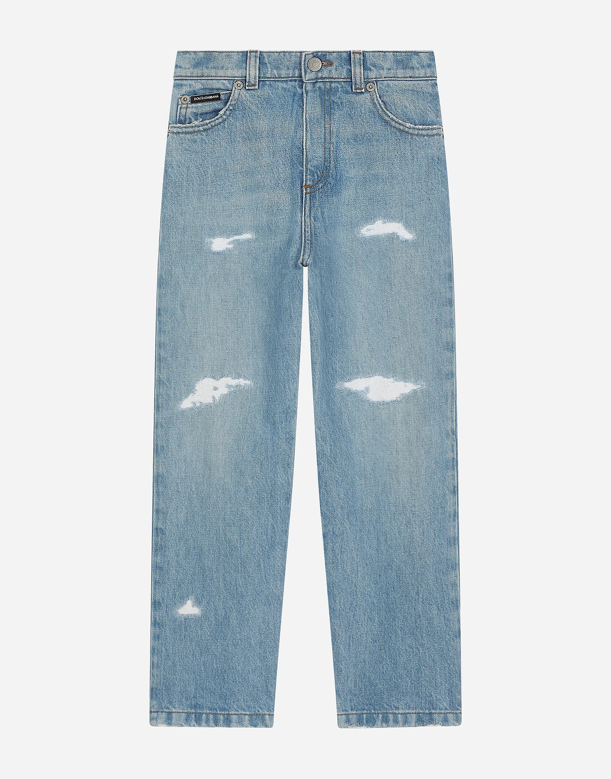 Dolce & Gabbana 5-Pocket-Jeans aus Denim mit Logoplakette Beige L43Q54G7NWW