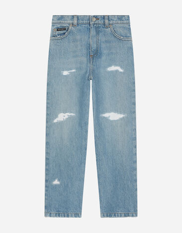 Dolce & Gabbana 5-pocket denim jeans with logo tag Print L43Q47FI5JO