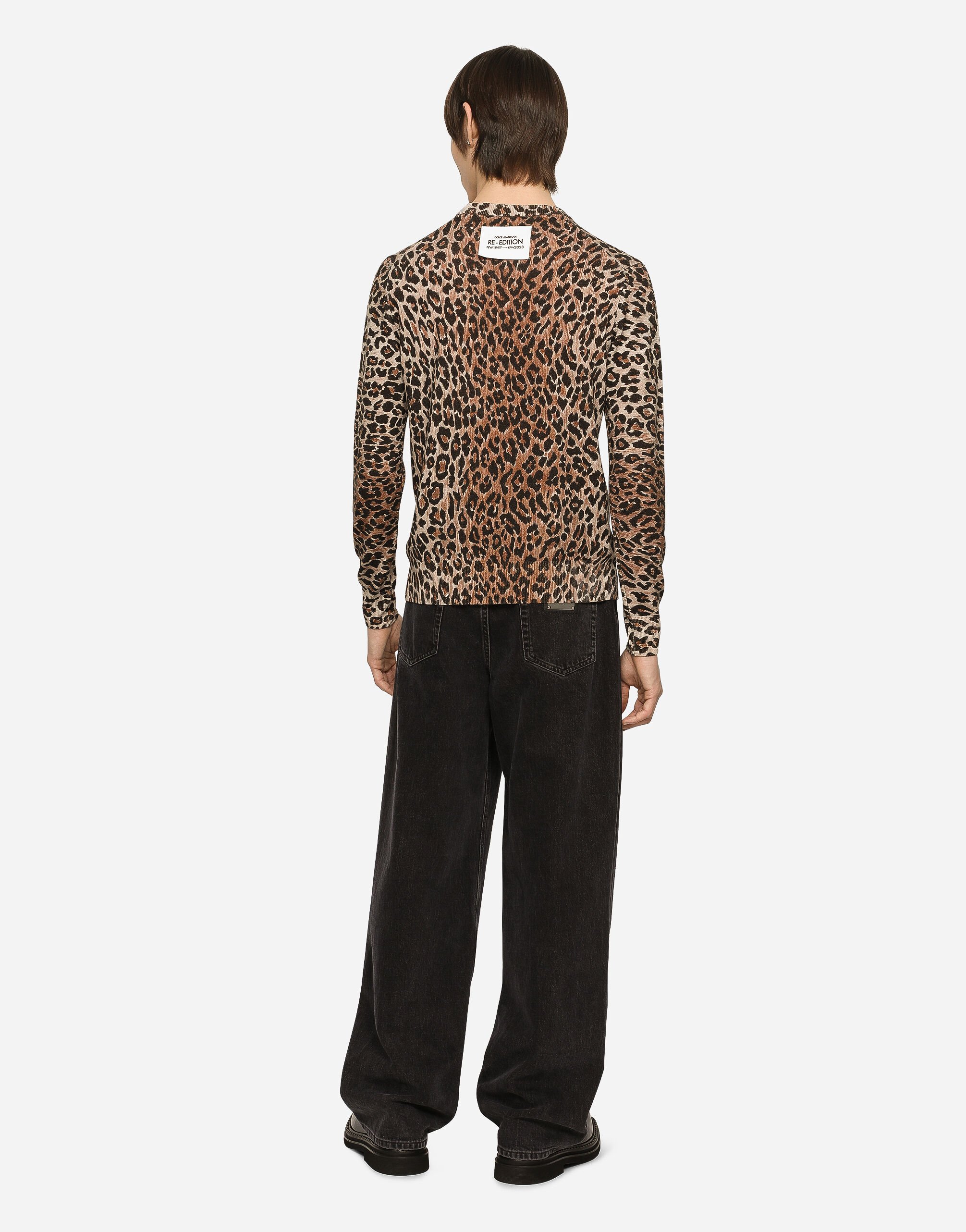 Leopard-print round-neck wool sweater in Animal Print for