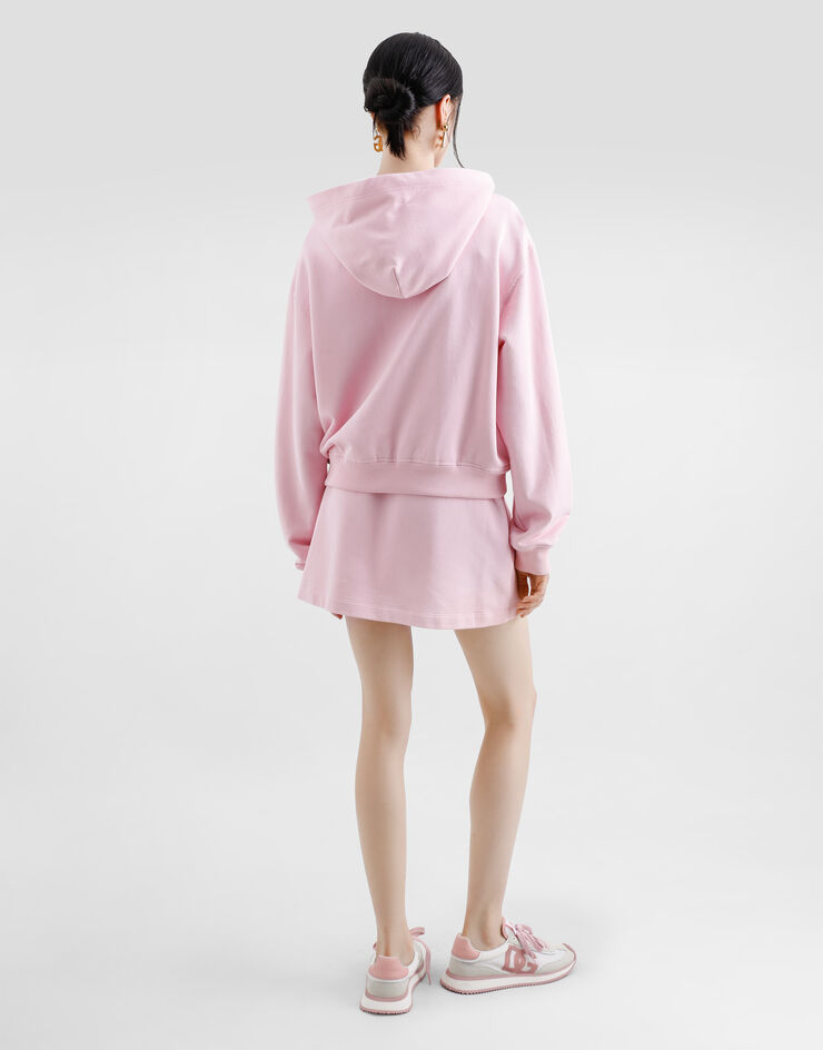 Dolce & Gabbana Jersey hoodie with raised DG embroidery Pink F9S47ZGDCX0