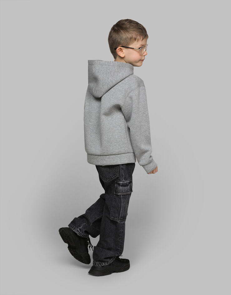 Dolce & Gabbana Felpa con cappuccio in neoprene con placca embossed Grigio L4JWKOG7N0C