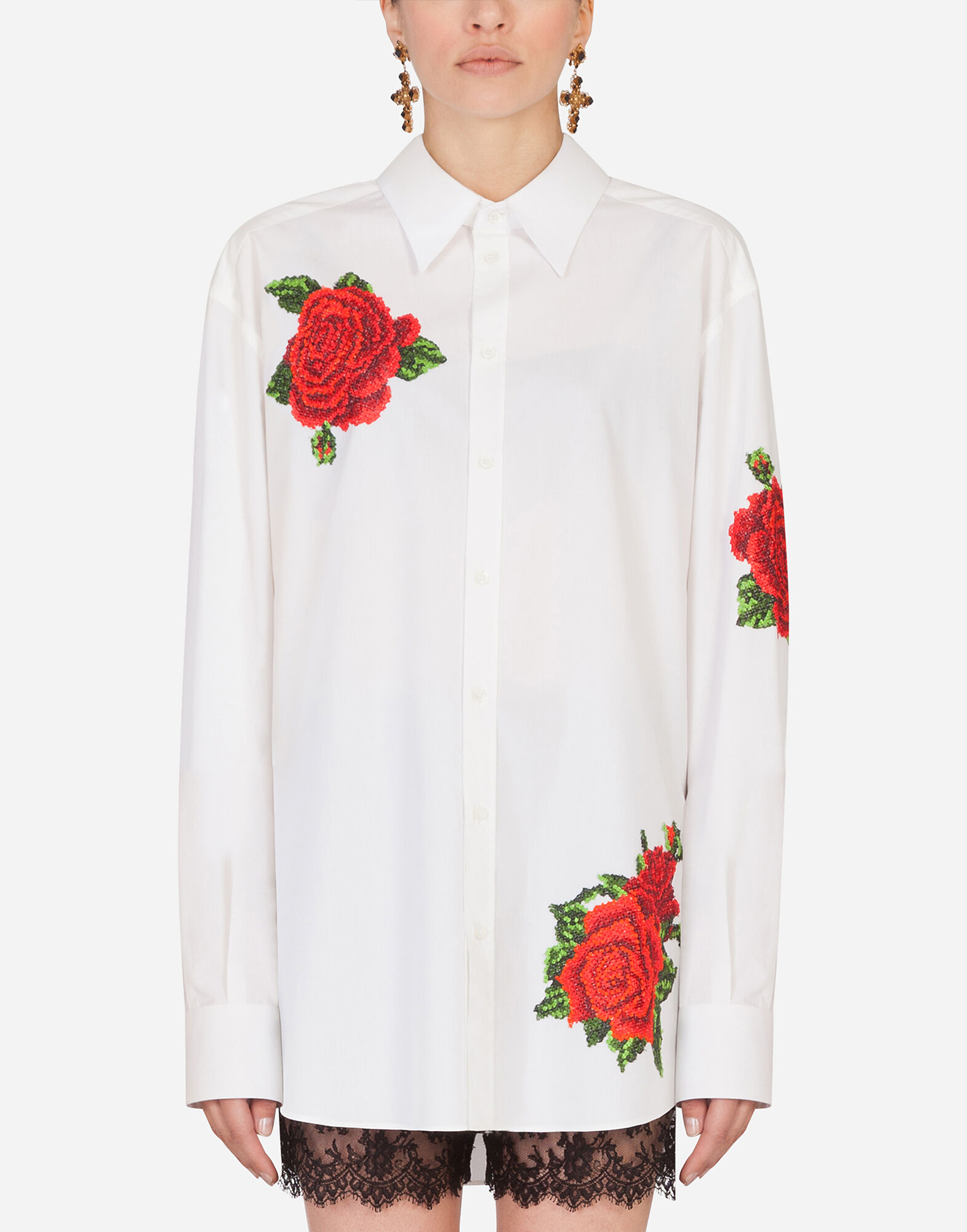 Camisas con rosas bordadas hombre clearance
