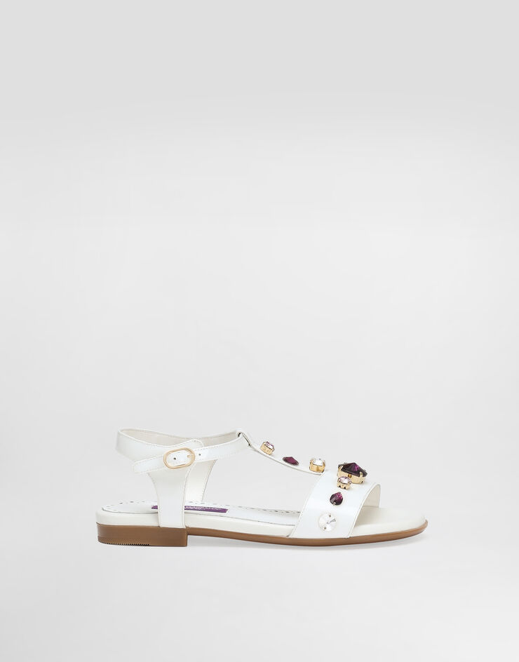 Dolce & Gabbana Patent leather sandal with embroidery White D11364AN196