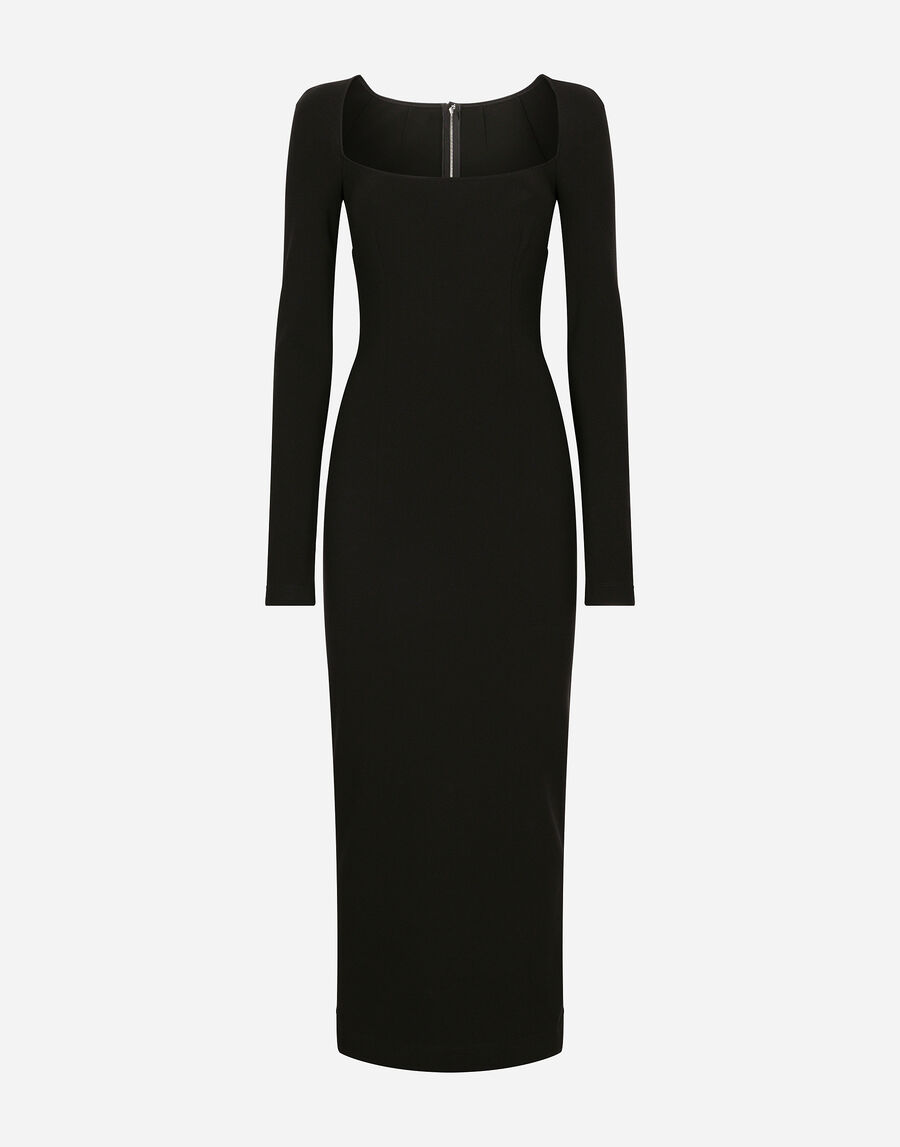 Long-sleeved jersey Milano rib sheath dress: