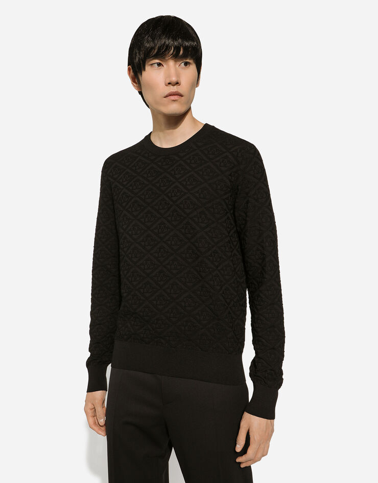 Dolce & Gabbana 整体 DG 徽标真丝圆领针织衫 黑 GXX02TJBSH5