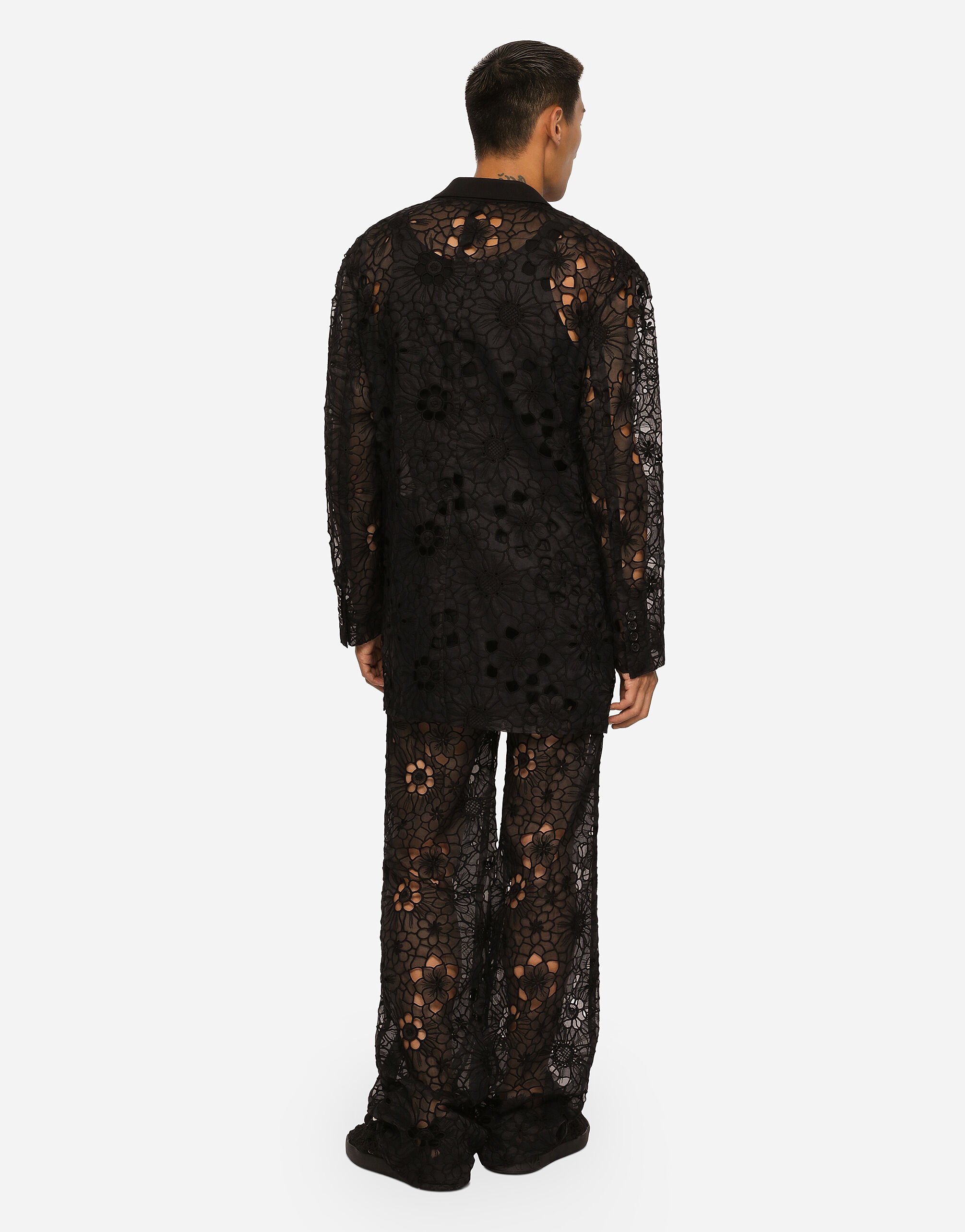 Tailored stretch broderie anglaise pants in Black for Men