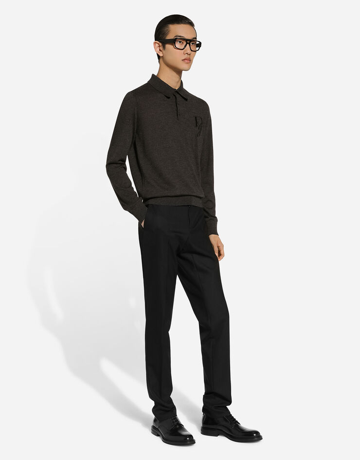 Dolce & Gabbana Polo en cachemire à manches longues et logo brodé Gris GXZ25ZJAWXR