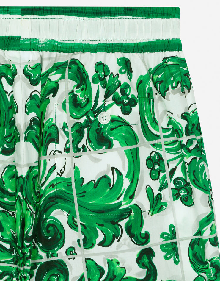 Dolce & Gabbana Poplin shorts with green majolica print Print L43Q47FI5JO