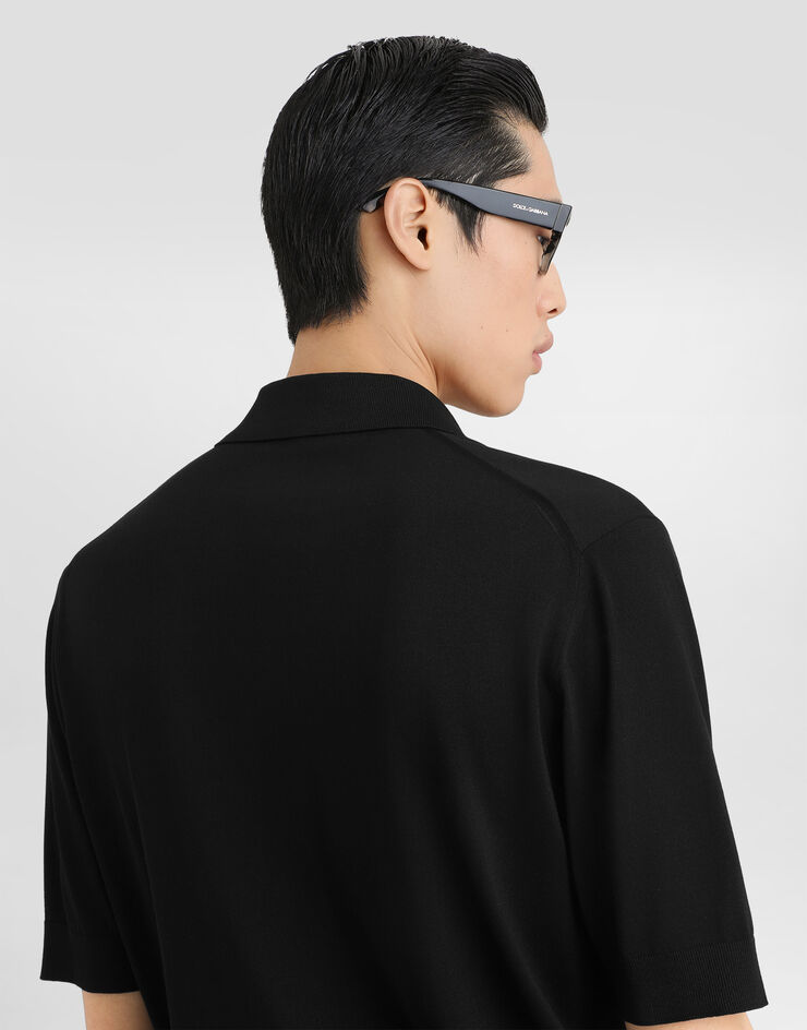 Dolce & Gabbana Silk knit polo shirt Black GXZBTZJBSPK