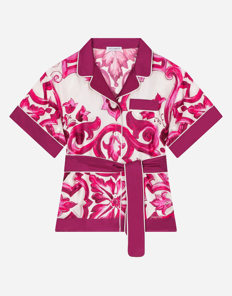 Dolce & Gabbana Camisa de sarga con estampado Maiolica Multicolor L55S65G7EY5