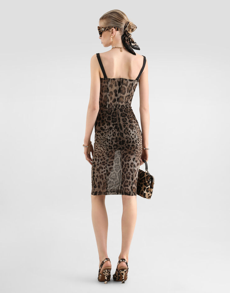 Dolce & Gabbana Robe bustier mi-longue en tulle à imprimé léopard Multicolore F6F4XTFSEGZ