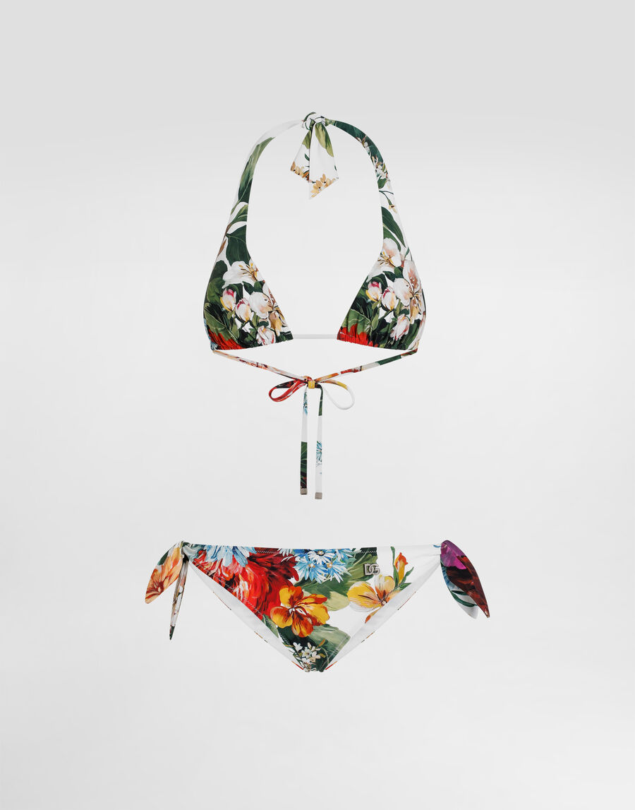 Flower-print padded triangle bikini