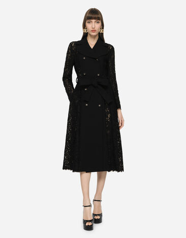 Dolce & Gabbana Cordonetto lace and crepe coat with belt Black F0B5ATHLMTB