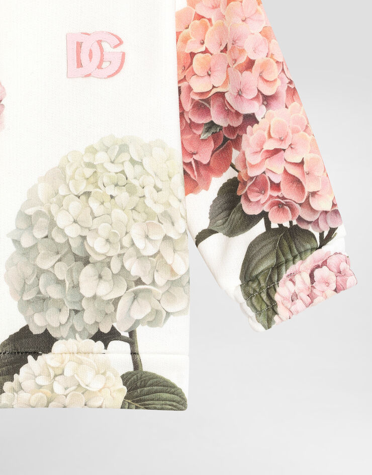 Dolce & Gabbana Hooded sweatshirt with hydrangea print and patch White L2JWCSG7PSD
