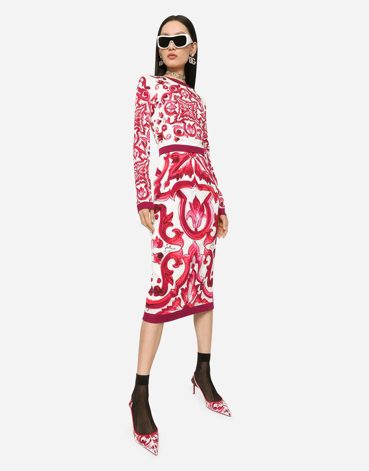 Dolce & Gabbana Majolica-print charmeuse midi dress Multicolor F6ZJ7THPABK