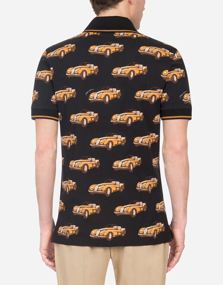 Dolce & Gabbana COTTON POLO SHIRT WITH SMALL CAR PRINT SCHWARZ G8LS2TFI7VO