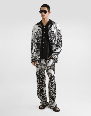 Dolce & Gabbana Camisa Vanity de sarga con estampado de mayólica Multicolor G5IF1THI1SV