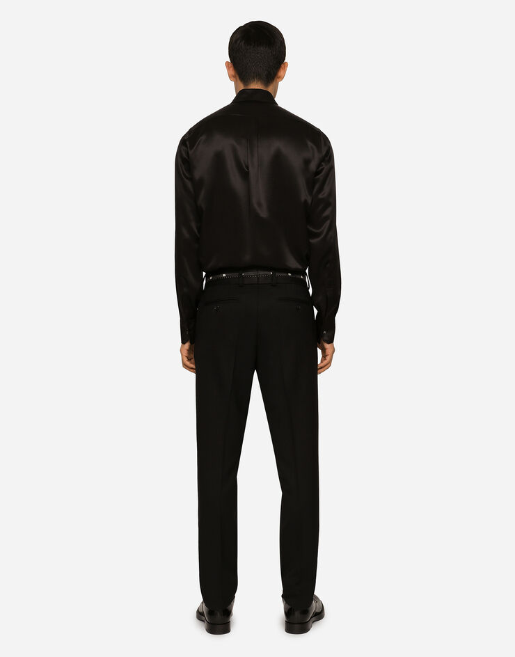 Dolce & Gabbana Stretch wool pants with branded waistband Black GVRJETFUBE7