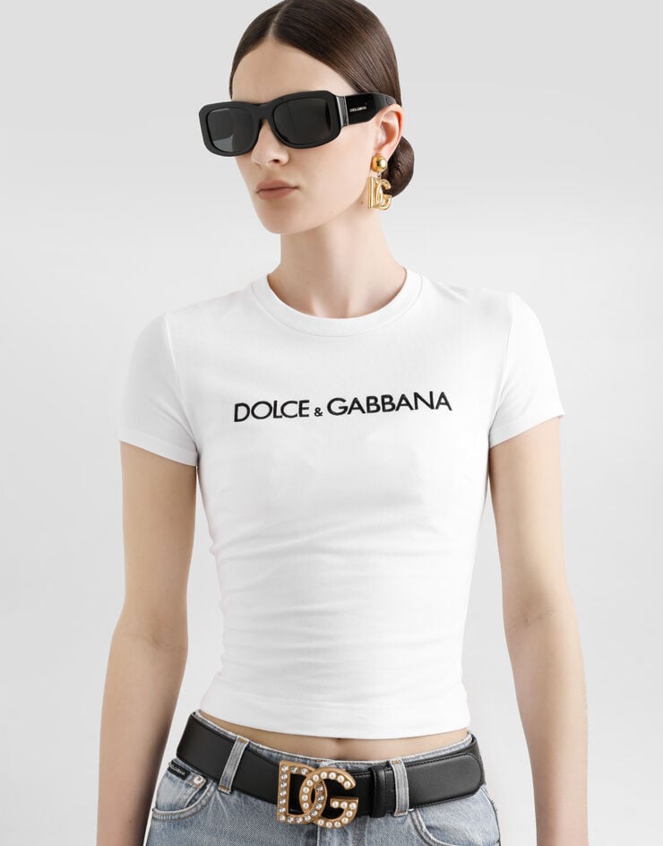 Dolce&Gabbana Camiseta corta con logotipo DG Blanco F8U48ZFU7EQ