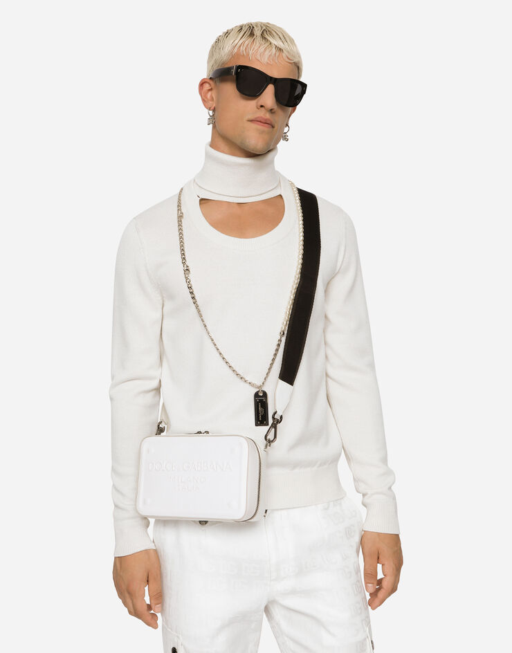 Dolce & Gabbana Bolso bandolera en piel de becerro con logotipo en relieve Blanco BM7329AG218