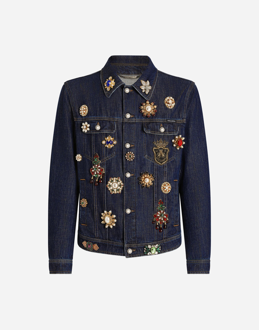 Cotton denim jacket with bejeweled detailing