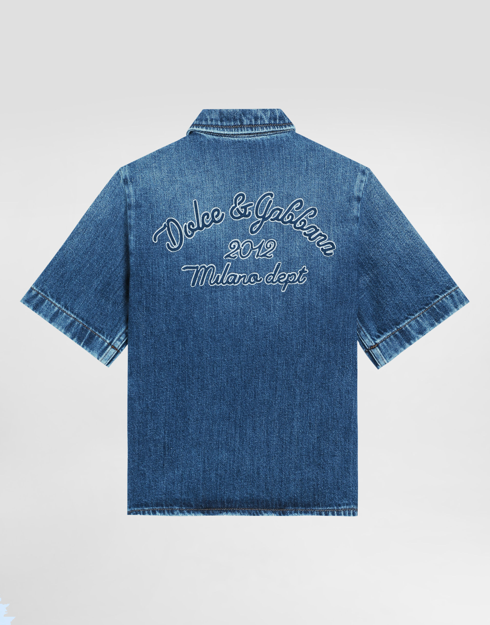 Dolce & Gabbana DENIM SHIRT WITH SHORT SLEEVES シャツ ロゴ Denim shirt with Dolce&Gabbana logo in Multicolor for Boys