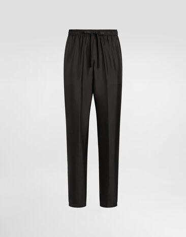 Dolce & Gabbana Silk jogging pants with DG embroidered patch Blue G2QU6TFR20J