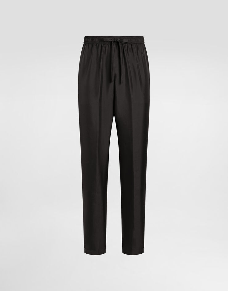 Dolce & Gabbana Silk jogging pants with DG embroidered patch Black GVCRAZGF856