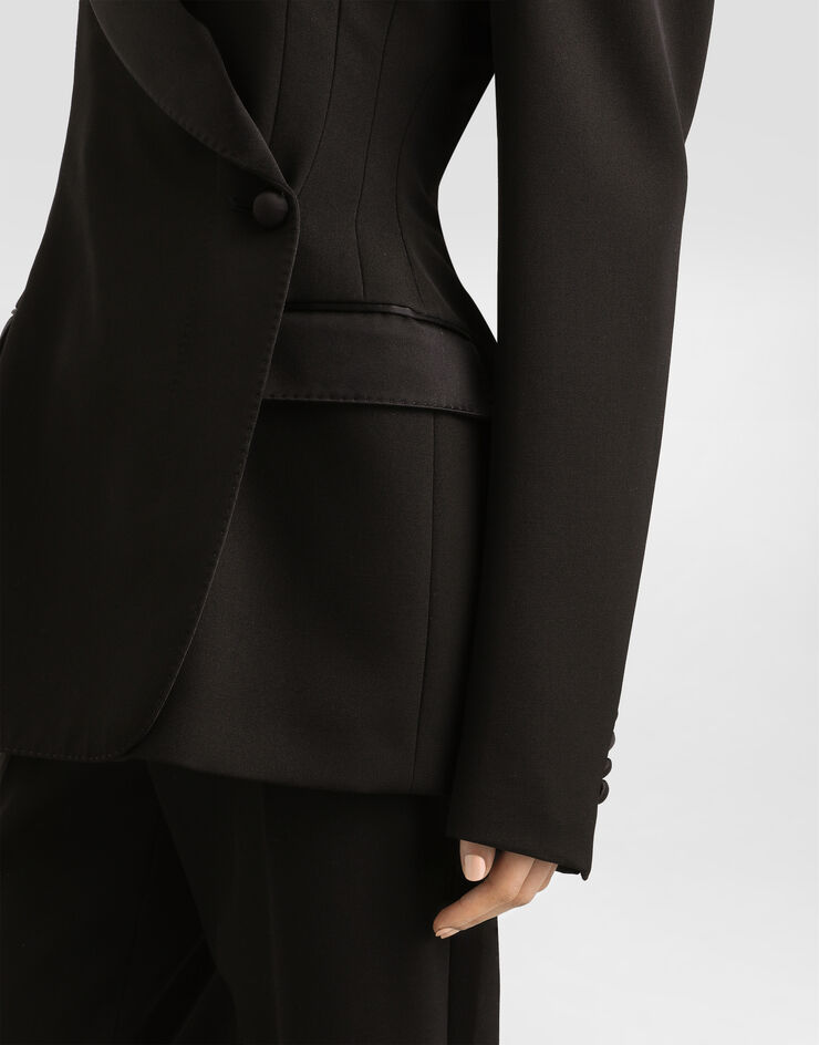 Dolce & Gabbana Double-breasted wool gabardine tuxedo jacket Black F297FTFU21E