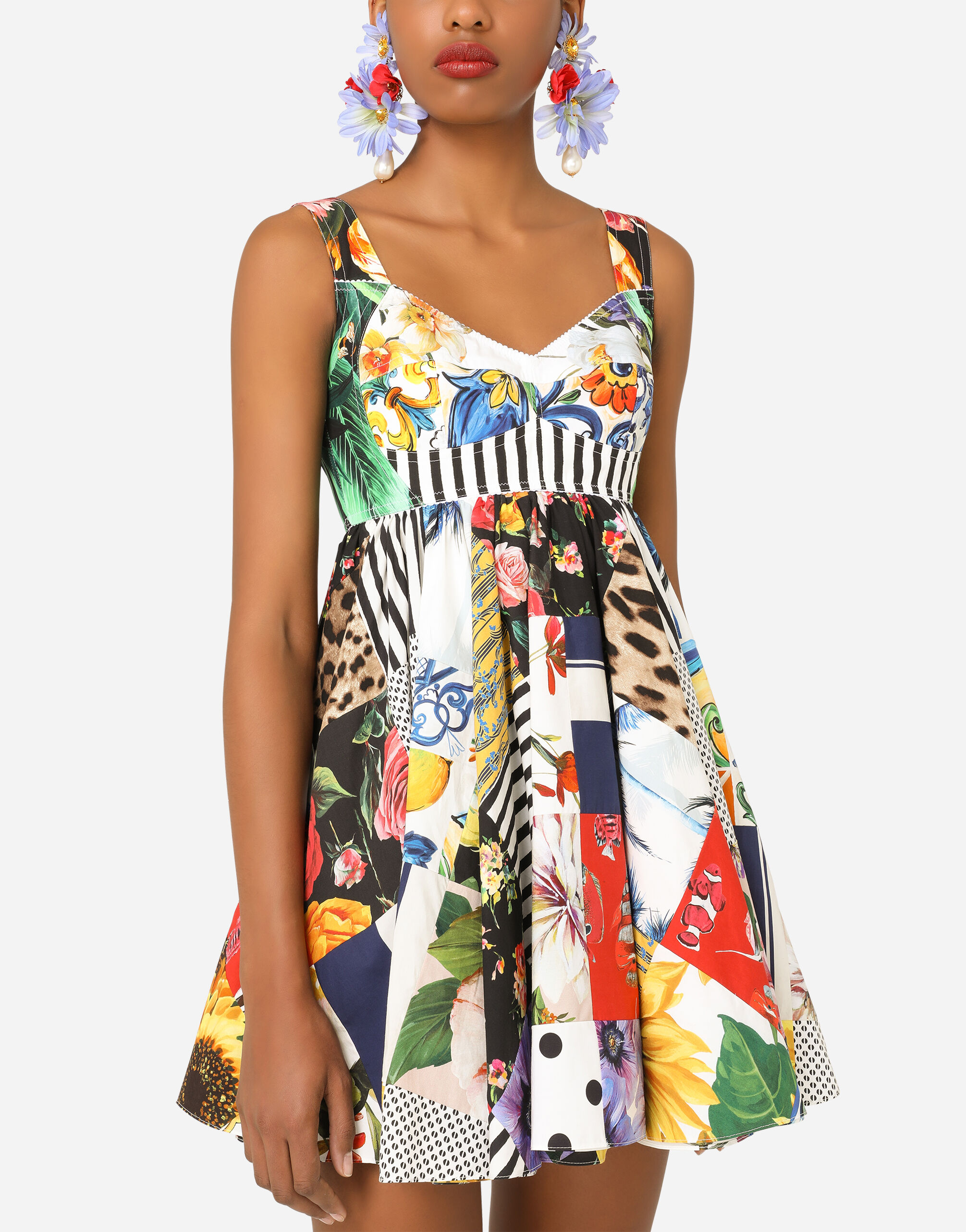 【Dolce & Gabbana】ショート コットンポプリンドレス SHORT POPLIN DRESS WITH BRACES AND JUNGLE PRINT