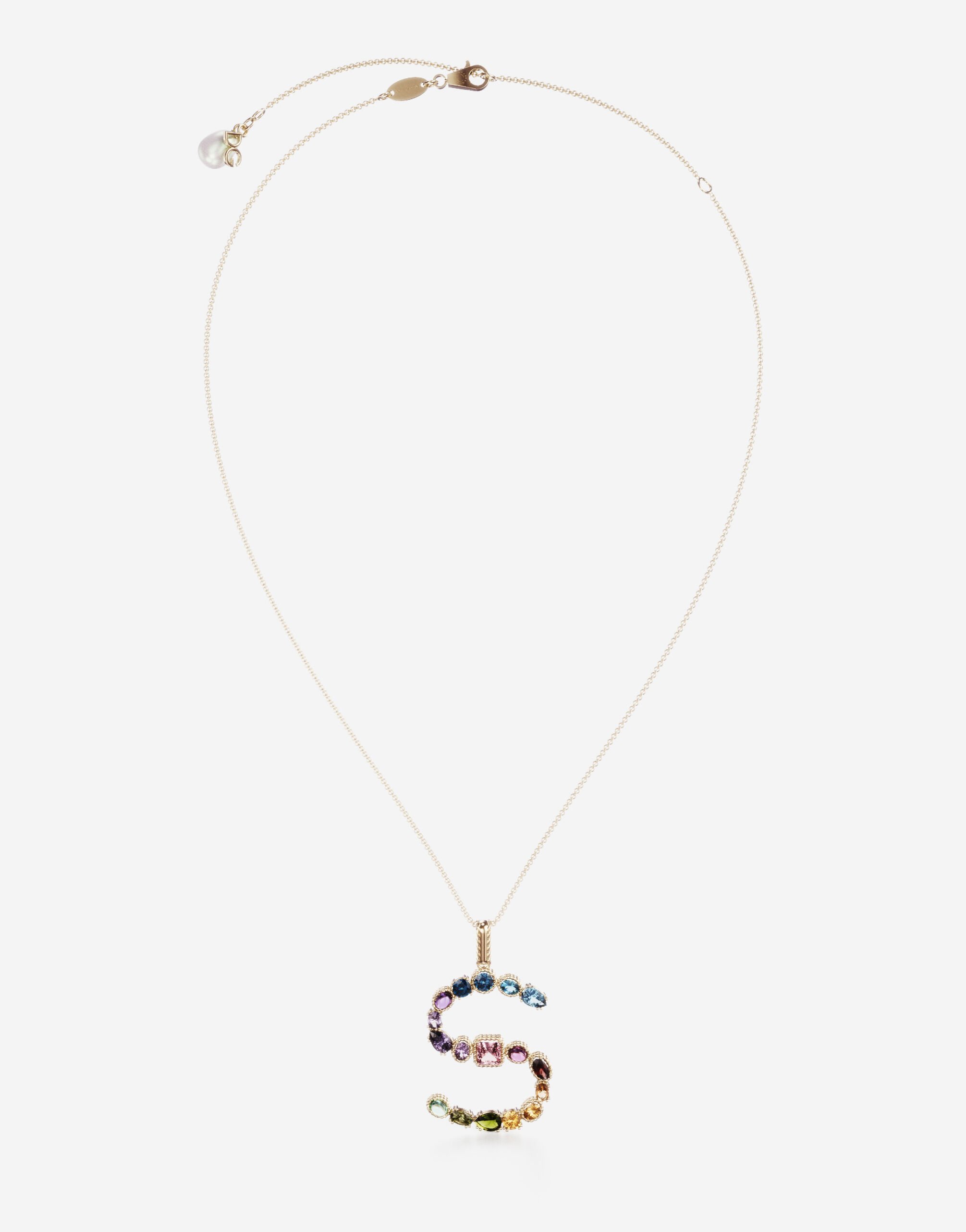 Dolce & Gabbana Pendente S Rainbow Alphabet con gemme multicolor Oro WAMR2GWMIXA