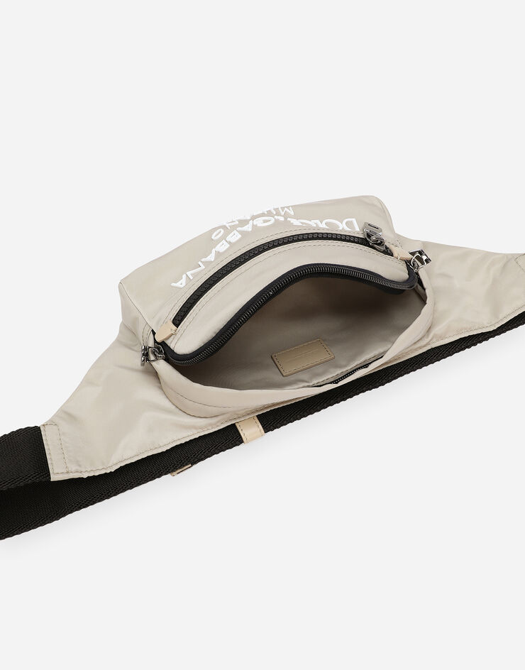 Dolce & Gabbana Small nylon belt bag with rubberized logo Beige BM2218AG182