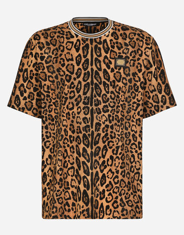Dolce & Gabbana Round-neck T-shirt with leopard-print Crespo and tag Print G8PN9TII7B0