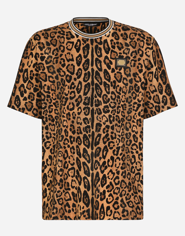 Dolce & Gabbana Round-neck T-shirt with leopard-print Crespo and tag Print G8PN9TII7B0