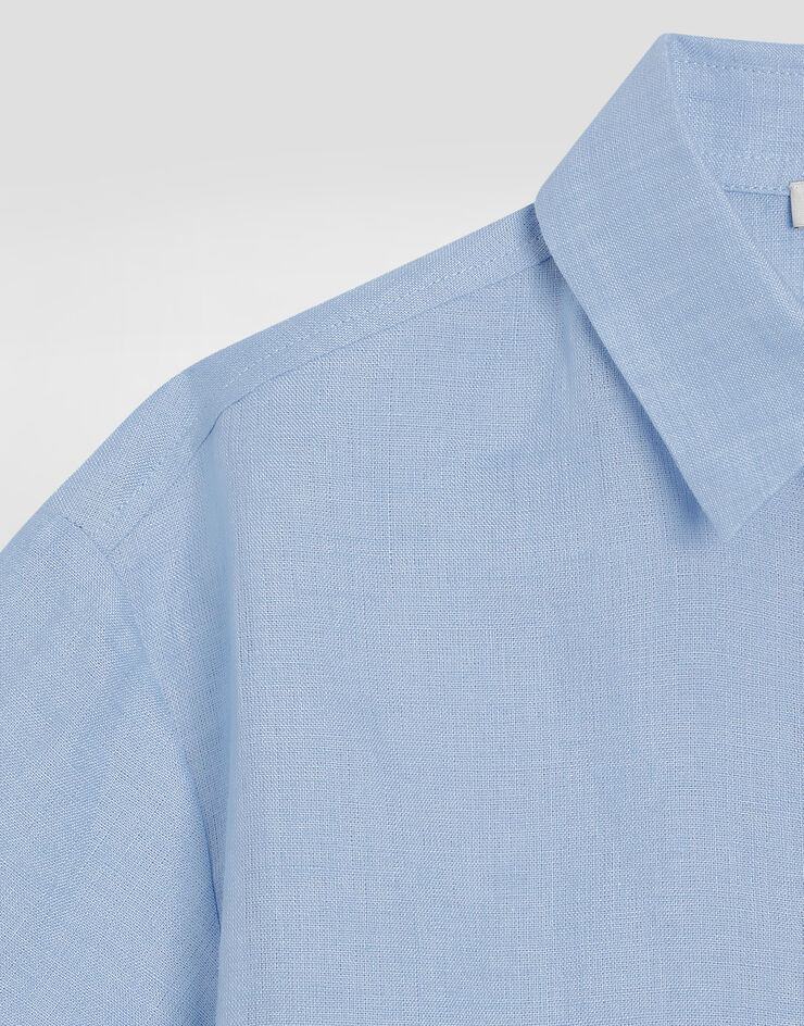 Dolce & Gabbana Short-sleeved linen canvas shirt Azure L44S55FU4MH