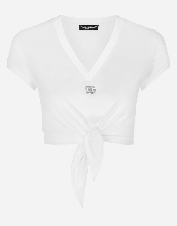 Dolce&Gabbana T-shirt en jersey avec nœud et logo DG Blanc F8U06TFU7EQ