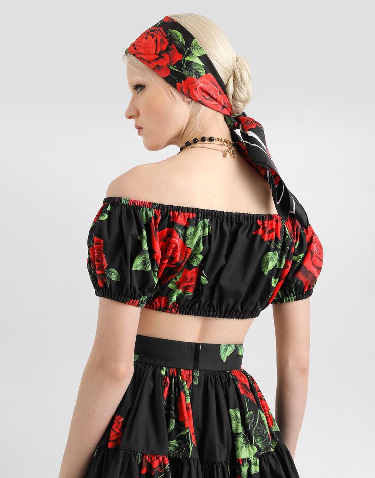 Dolce & Gabbana Top in popeline stampa rose Multicolore F755RTHS5VL