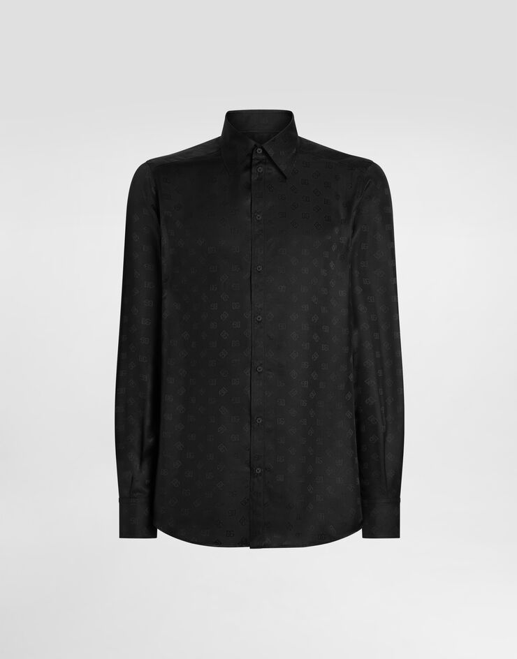 Dolce & Gabbana Camicia martini in seta jacquard logo DG Nero G5MM4TFJ1JY