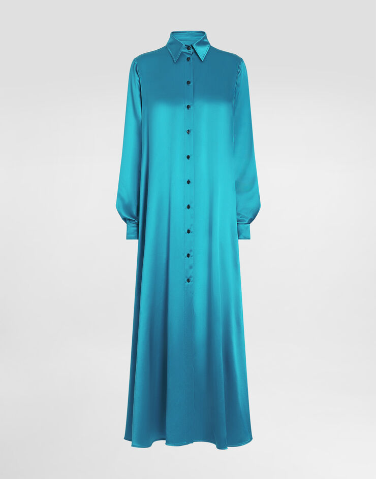 Dolce & Gabbana قفطان ساتان حريري طويل أخضر F6DJPTFU1UU