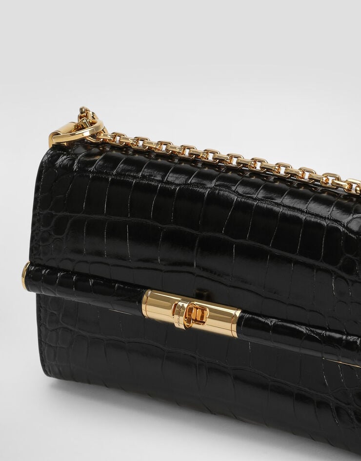Dolce & Gabbana Marlene city mini bag in polished alligator Black BB7766A2R08